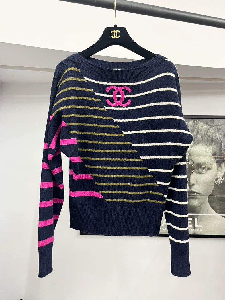 Chanel Chanel Large logo striped cashmere sweater Size XXS / US 00 / IT 34 - 1 Thumbnail