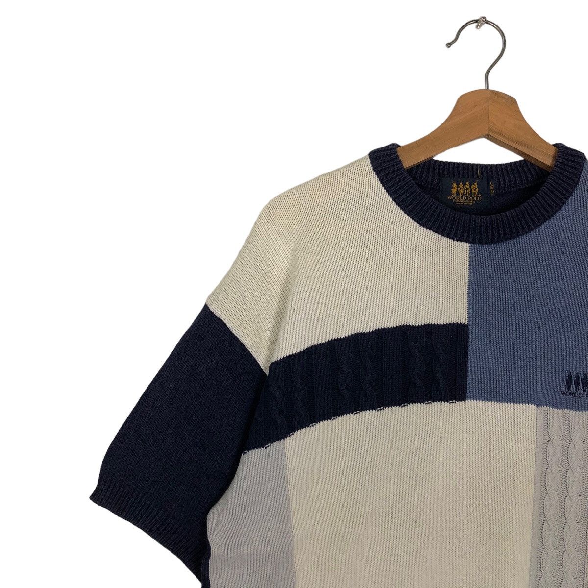 Japanese Brand 🔥90’s Vintage Knit Sweatshirt World Polo Striped Design Size US L / EU 52-54 / 3 - 7 Thumbnail