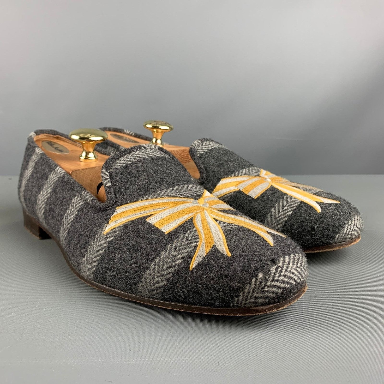 Stubbs & Wootton STUBBS & WOOTTON 10 Grey Silver & Gold Wool Slip On Loafers Size US 10 / EU 43 - 1 Thumbnail
