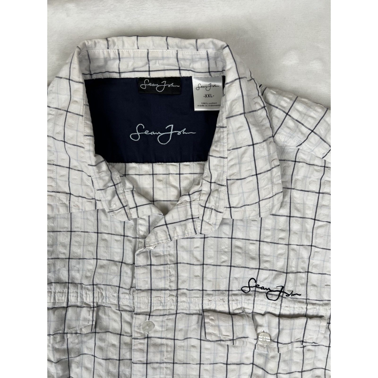 Sean John Vintage Sean John Short Sleeve Button Up Shirt Size 2XL Whit Size US XXL / EU 58 / 5 - 2 Thumbnail