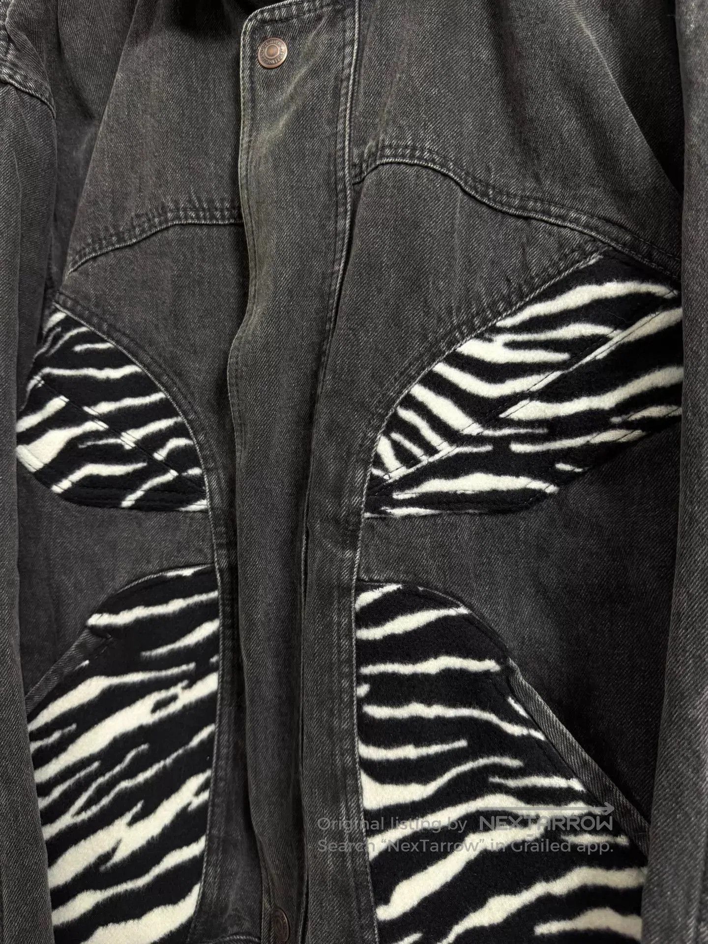 Celine Gray Denim Jacket with Zebra Print Accents. Size US M / EU 48-50 / 2 - 4 Thumbnail