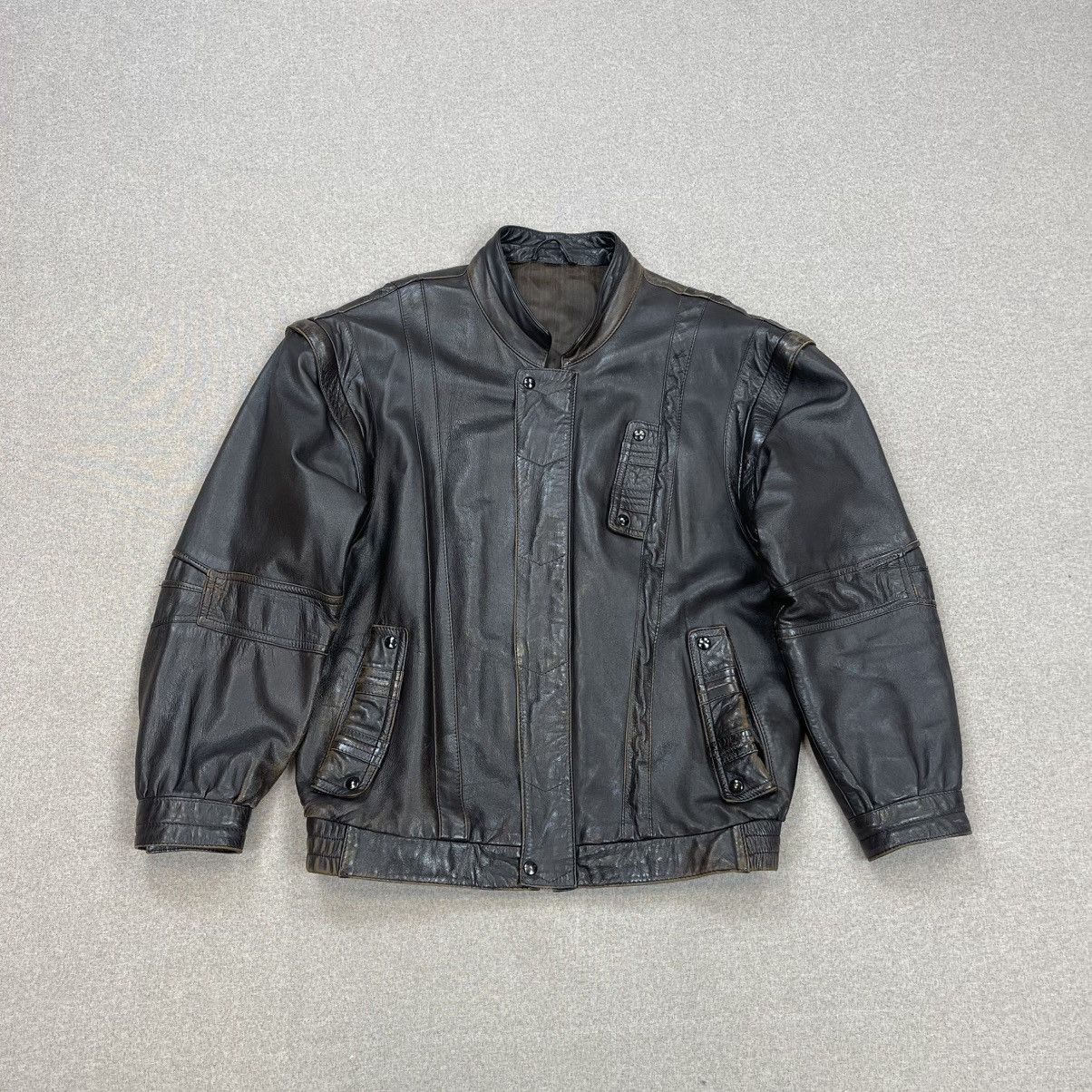 Leather × Vintage VINTAGE GENUINE LEATHER 2in1 BROWN BOMBER JACKET + VEST Size US L / EU 52-54 / 3 - 2 Thumbnail