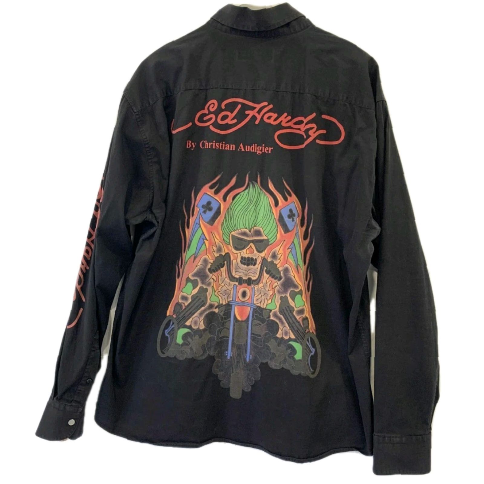 Ed Hardy Ed Hardy by Christian Audigier Men’s Button-Down Shirt 3XL Black Skull Flames Biker Graphic Shirt Mens Size US XXL / EU 58 / 5 - 2 Thumbnail