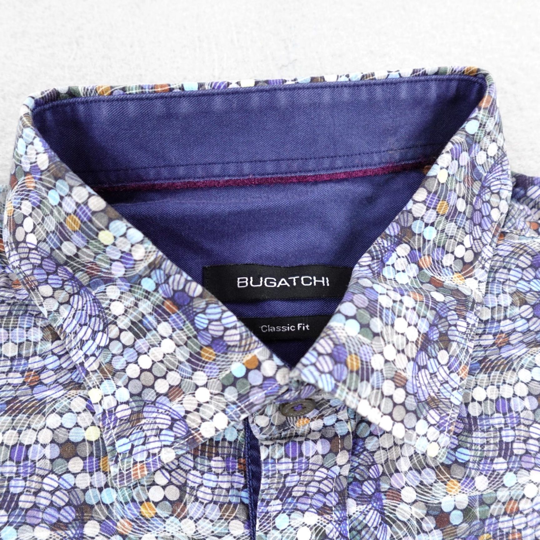 BUGATCHI BUGATCHI Shirt Mens XL Button-Up Long Sleeve Blue Abstract Print Classic Fit Geometric Cotton Button Size US XL / EU 56 / 4 - 2 Thumbnail