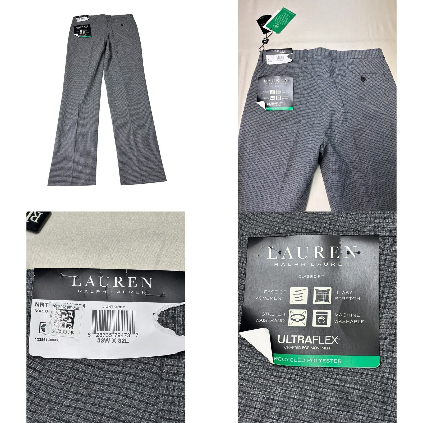 Ralph Lauren NWT Lauren Ralph Lauren Ultraflex Grey Micro Check Dress Pants 33W x 32L Classic Mens Dress Pants Gray Check Ultraflex Size US 33 - 8 Thumbnail