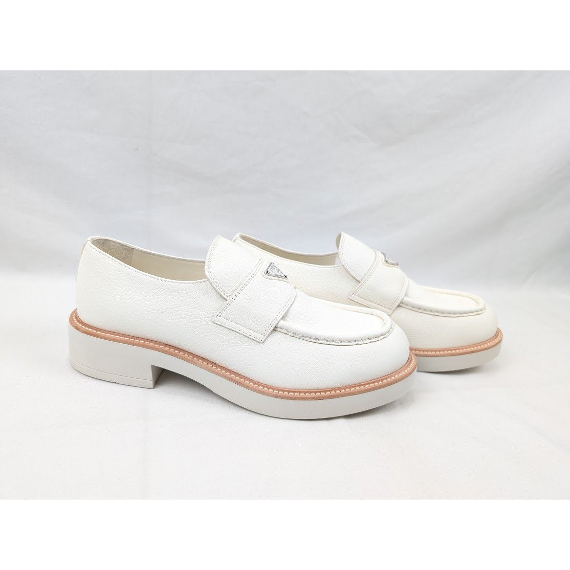 Prada o1rshd1 50mm triangle-logo leather loafers in white Size US 11 / EU 44 - 10 Thumbnail