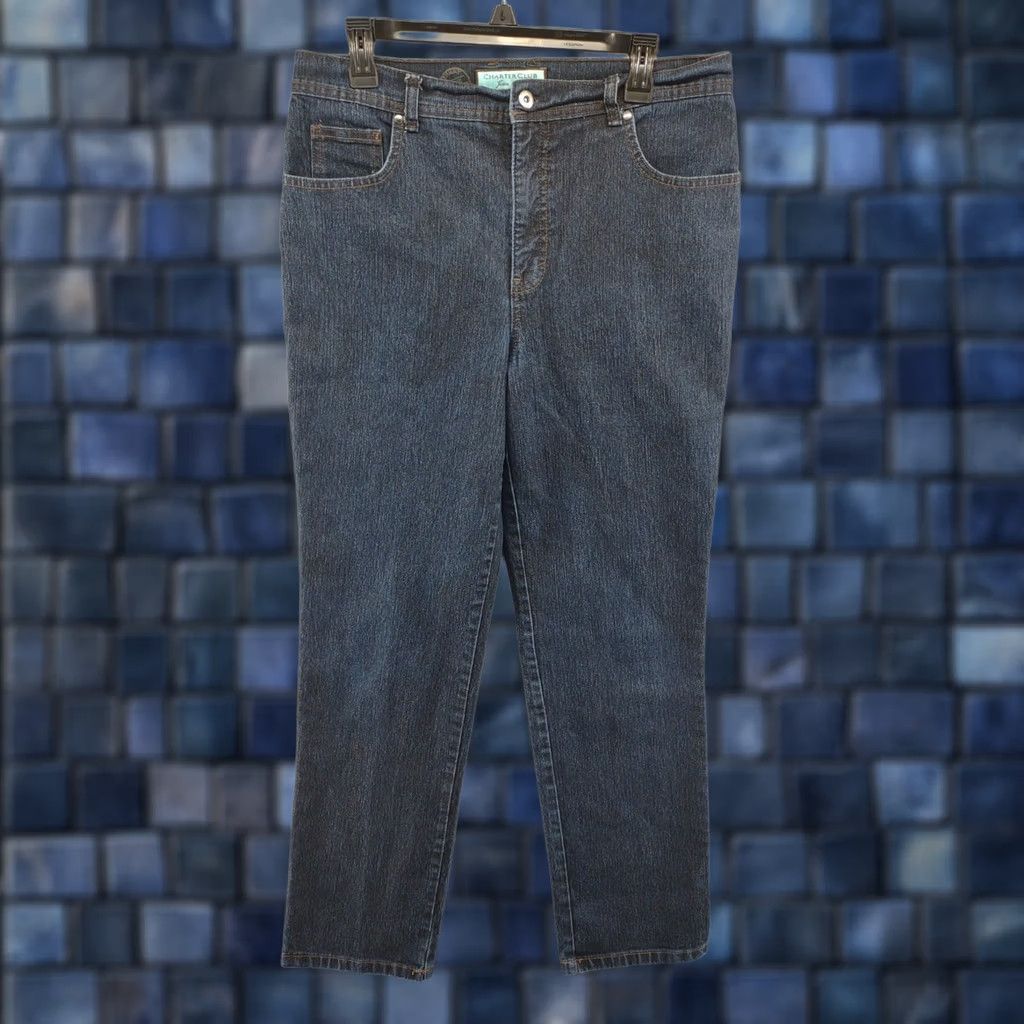 Charter Club Charter Club Women’s Jeans Dark Blue Size 12 Tummy Slimming Classic Narrow Leg Denim 5-Pocket Stretch Regular Rise High Comfort Size 34" / US 12 / IT 48 - 1 Thumbnail