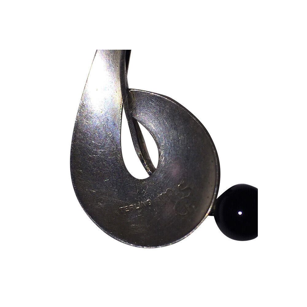 Handmade Signed Figural Sterling Silver Black Onyx Bead Earrings Size ONE SIZE - 5 Thumbnail