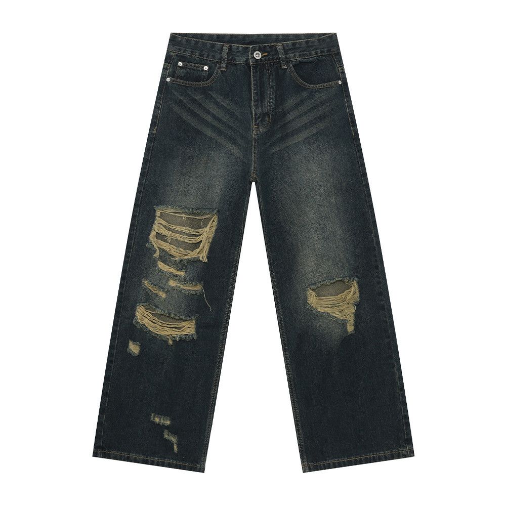 Japanese Brand × Vintage Men's ripped loose straight jeans Size US 34 / EU 50 - 6 Thumbnail