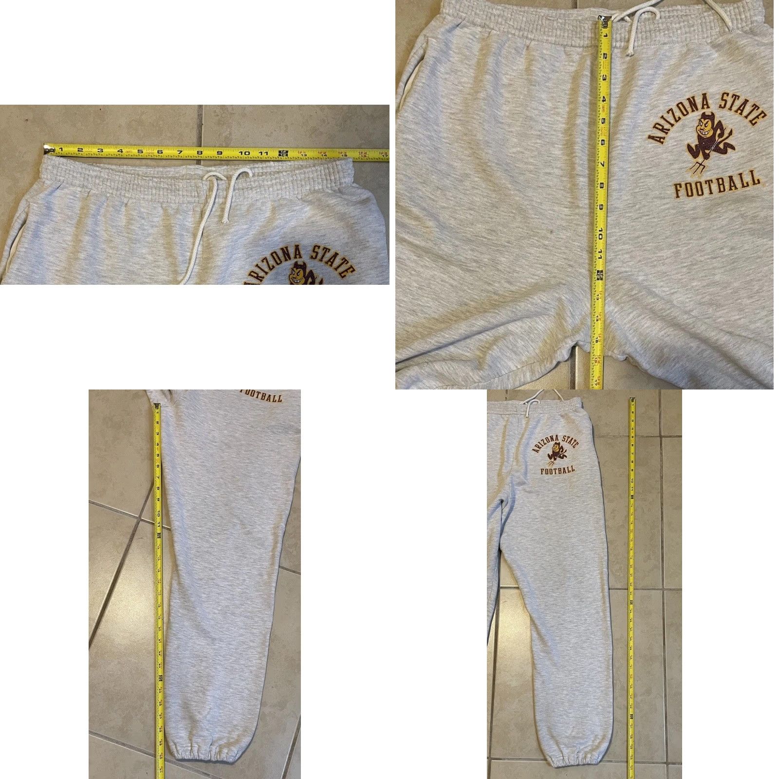 Vintage VINTAGE ASU Football Sweatpants M Gray Distressed 90s Russell Athletic College School Sun Devils Pockets Mens Pants Size US 31 - 9 Thumbnail