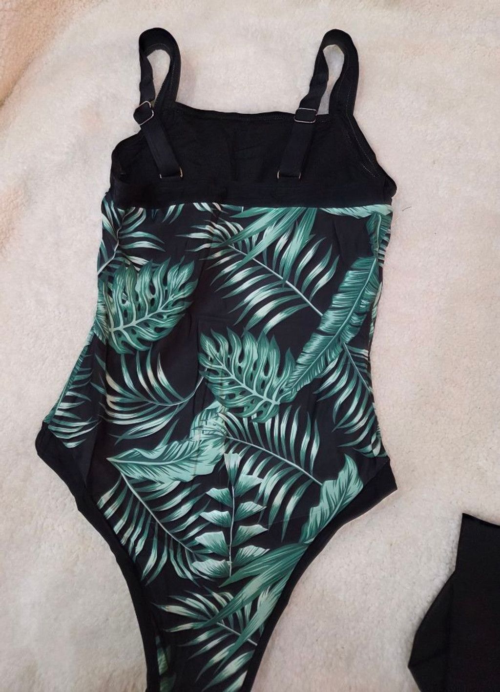 Other Juniors One Piece Swimsuit with cover L Black Green Tropical Size ONE SIZE - 8 Thumbnail
