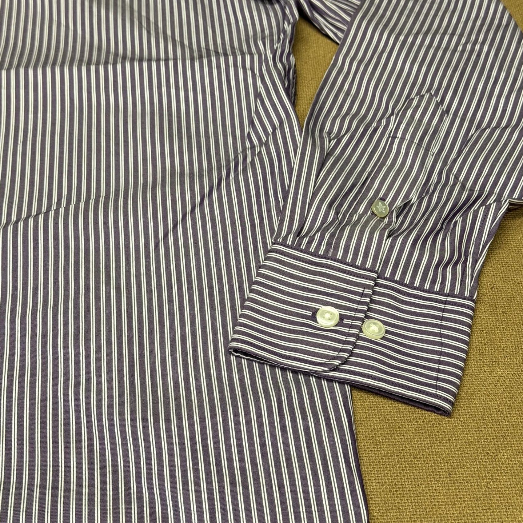 John Varvatos John Varvatos Shirt Mens 15.5 Purple Stripe Long Sleeve Dress 100% Cotton Size 42R - 3 Thumbnail