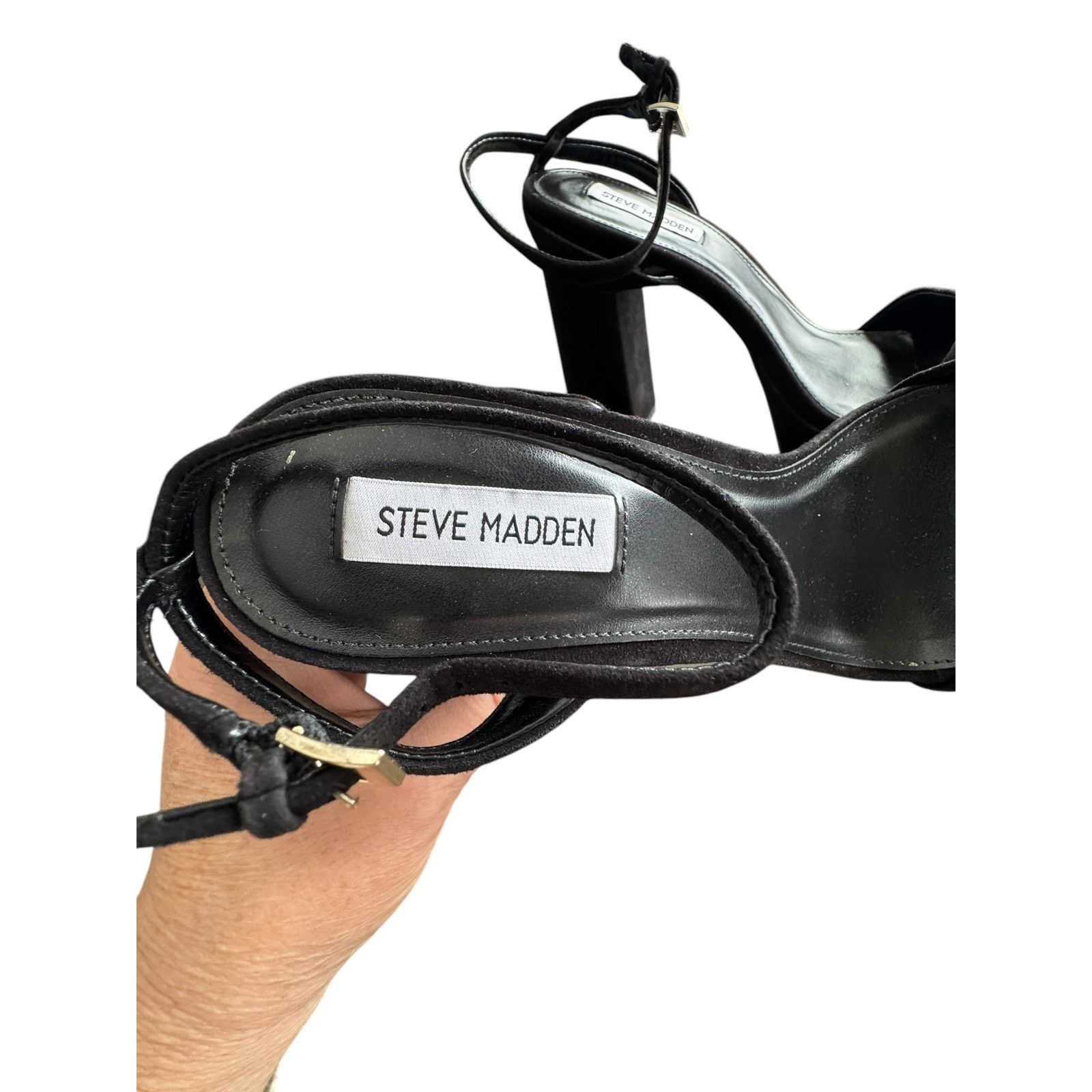 Steve Madden Steve Madden Lessa Sandals Platform Chunky Heels Black Suede Size US 10 / IT 40 - 6 Thumbnail