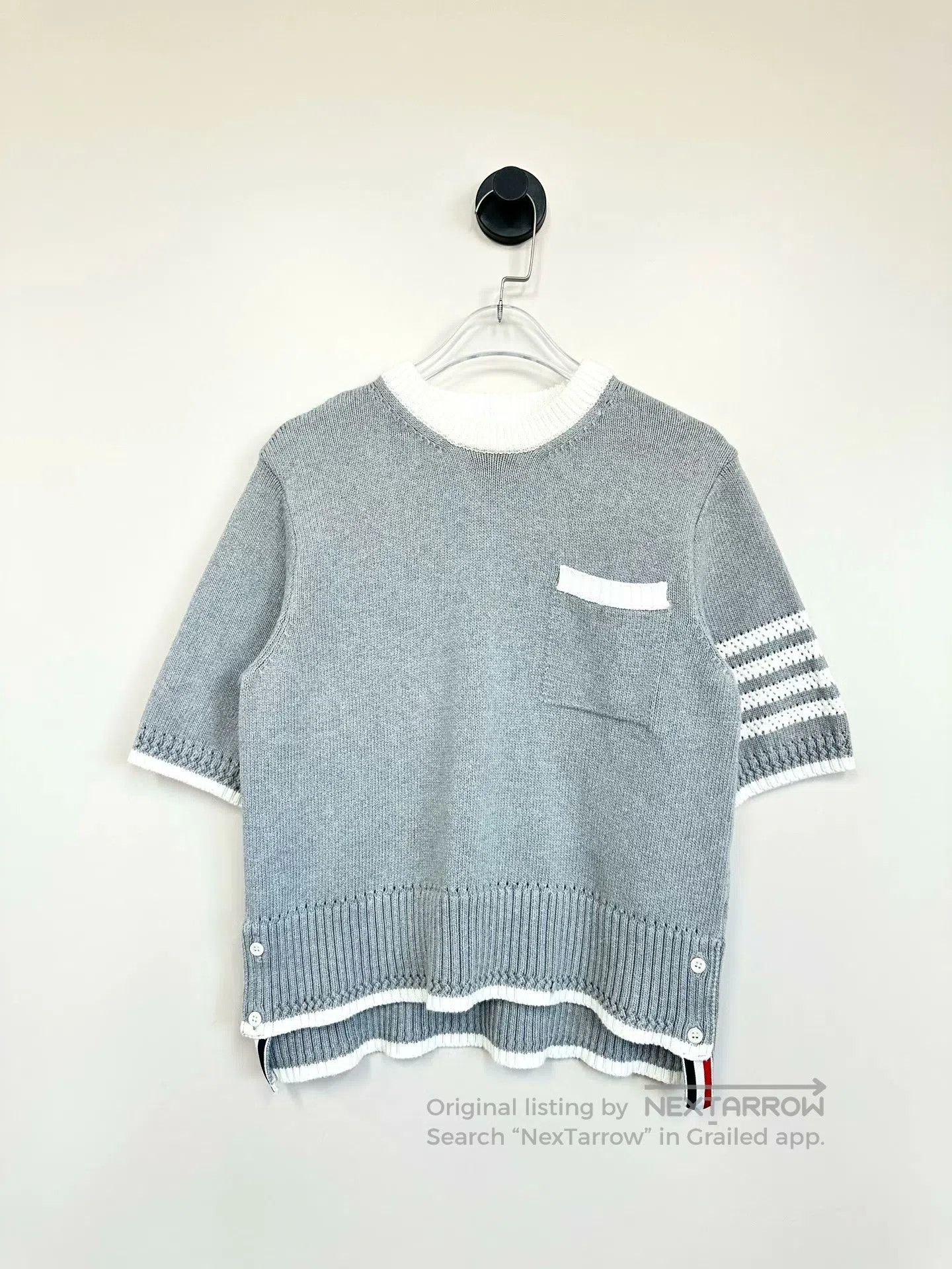 Thom Browne Thom Browne Grey Striped Four-stripe Knit Short-sleeve| Size S / US 4 / IT 40 - 1 Thumbnail