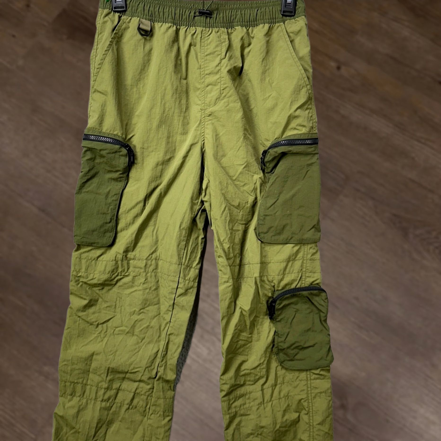 Vintage LCKR Cargo Pants Mens Medium Olive Green Nylon Pocket Drawstring Relaxed Fit EUC Size US 31 - 1 Thumbnail