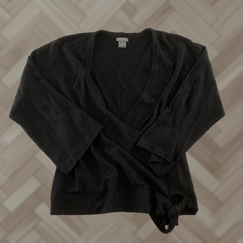 Ann Taylor Ann Taylor Blouse Shirt Solid Black 3/4 Sleeve Tie Front Women's Size S Size S / US 4 / IT 40 - 1 Thumbnail