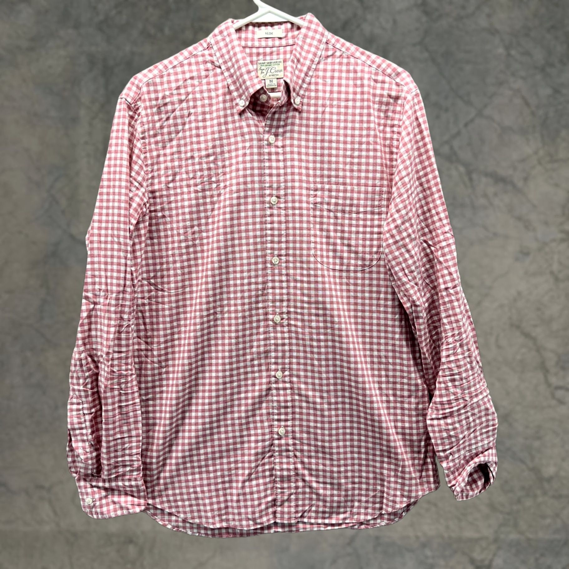 J.Crew VINTAGE J.CREW Shirt Mens Medium Red White Button Down Stretch Slim Fit Windowpane Check Size US M / EU 48-50 / 2 - 1 Thumbnail