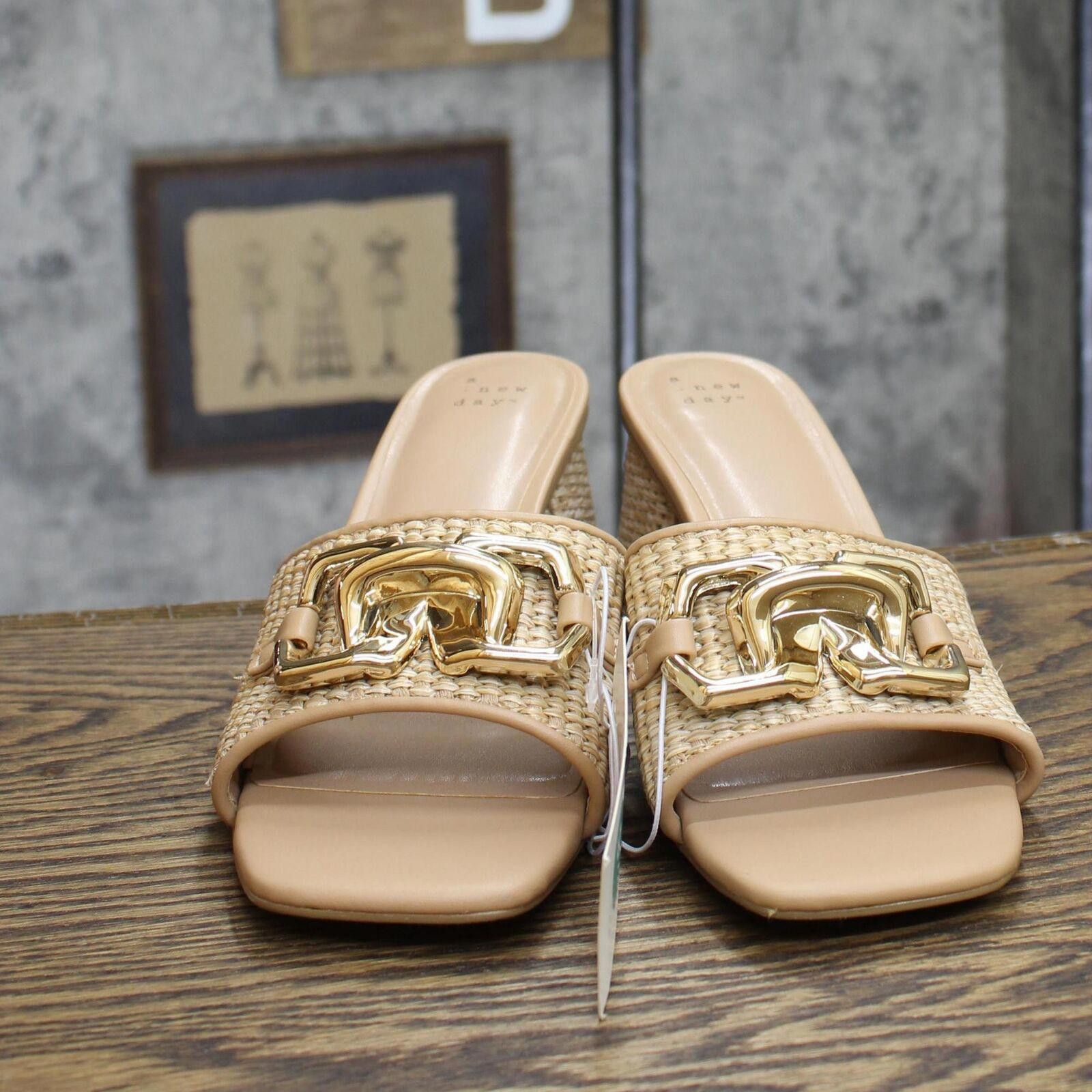 Designer NWT A New Day Raffia Mule Heels 89530483 Tan Brown 8M 8 M Size US 8 / IT 38 - 3 Thumbnail