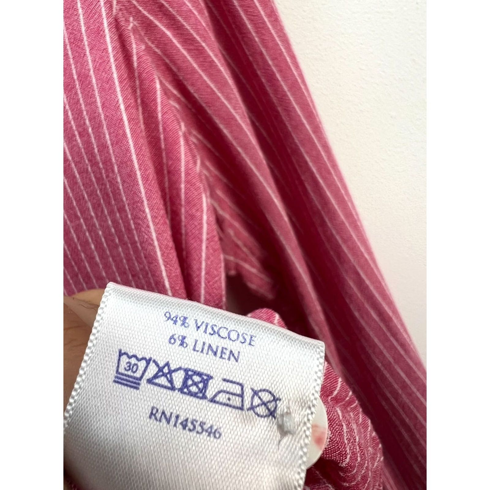 Vintage Brora Blouse Shirt Womens Size 10 Long Sleeve Lightweight Viscose Linen Pink White Stripe Regular Summer Spring Cookie? Size L / US 10 / IT 46 - 6 Thumbnail