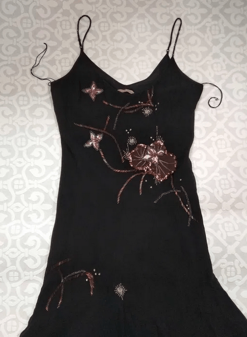 NOCTURNE Black asymmetric silk midi dress beaded sz S Size S / US 4 / IT 40 - 2 Thumbnail