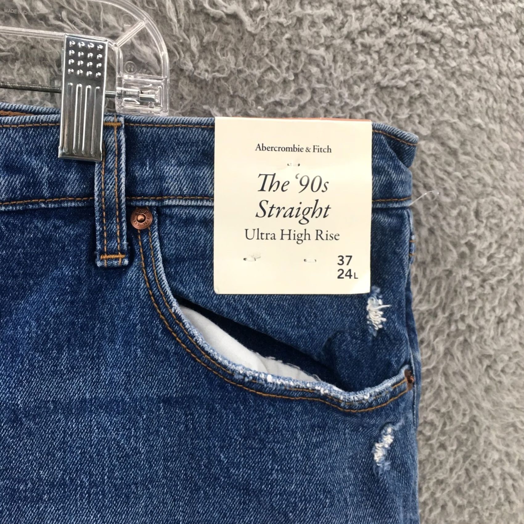 Abercrombie & Fitch Abercrombie & Fitch The 90s Straight Jeans Womens 37 Blue High Rise Ripped NEW Size 25" / US 0 / IT 36 - 3 Thumbnail