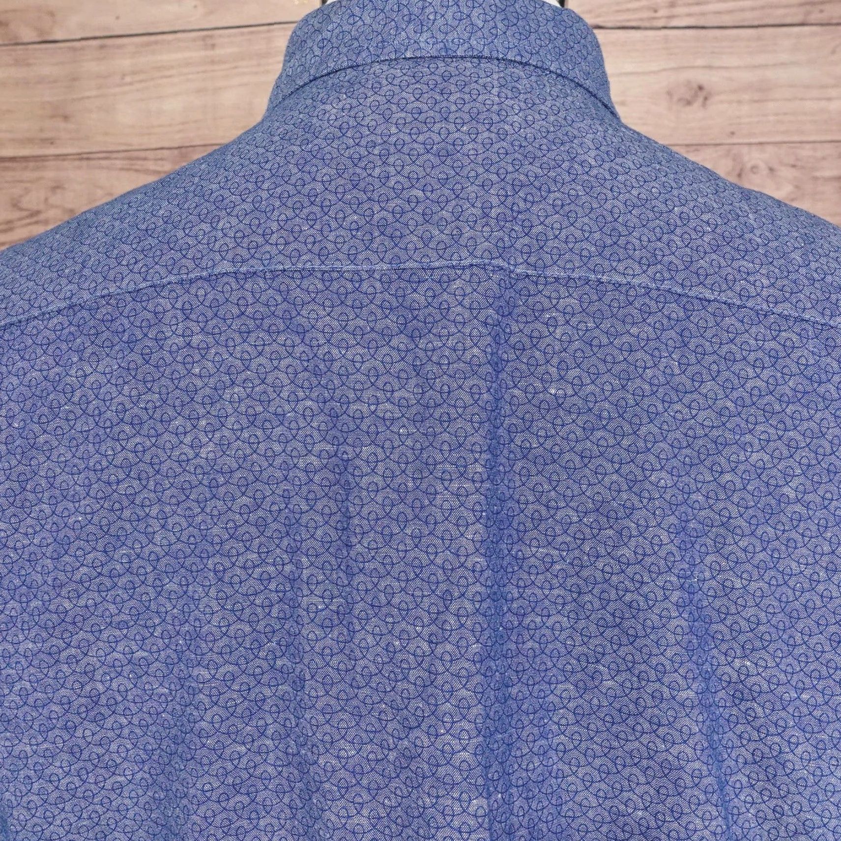 Southern Tide SOUTHERN TIDE Shirt Mens Large Blue Geometric Long Sleeve Button Down Linen Blend Trim Fit Size US L / EU 52-54 / 3 - 5 Thumbnail