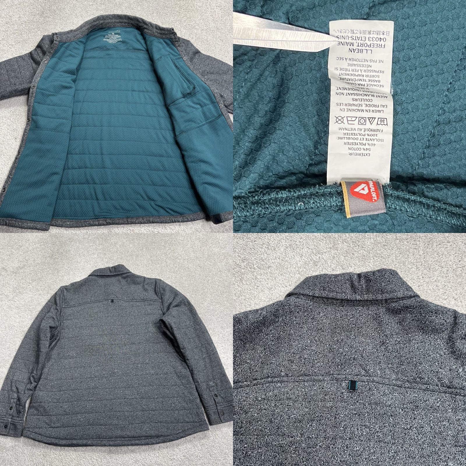 Vintage LL Bean Jacket Women XL Insulated Primaloft Ribbed Snap Button Hiking Shacket Gray Pockets Size XL / US 12-14 / IT 48-50 - 8 Thumbnail