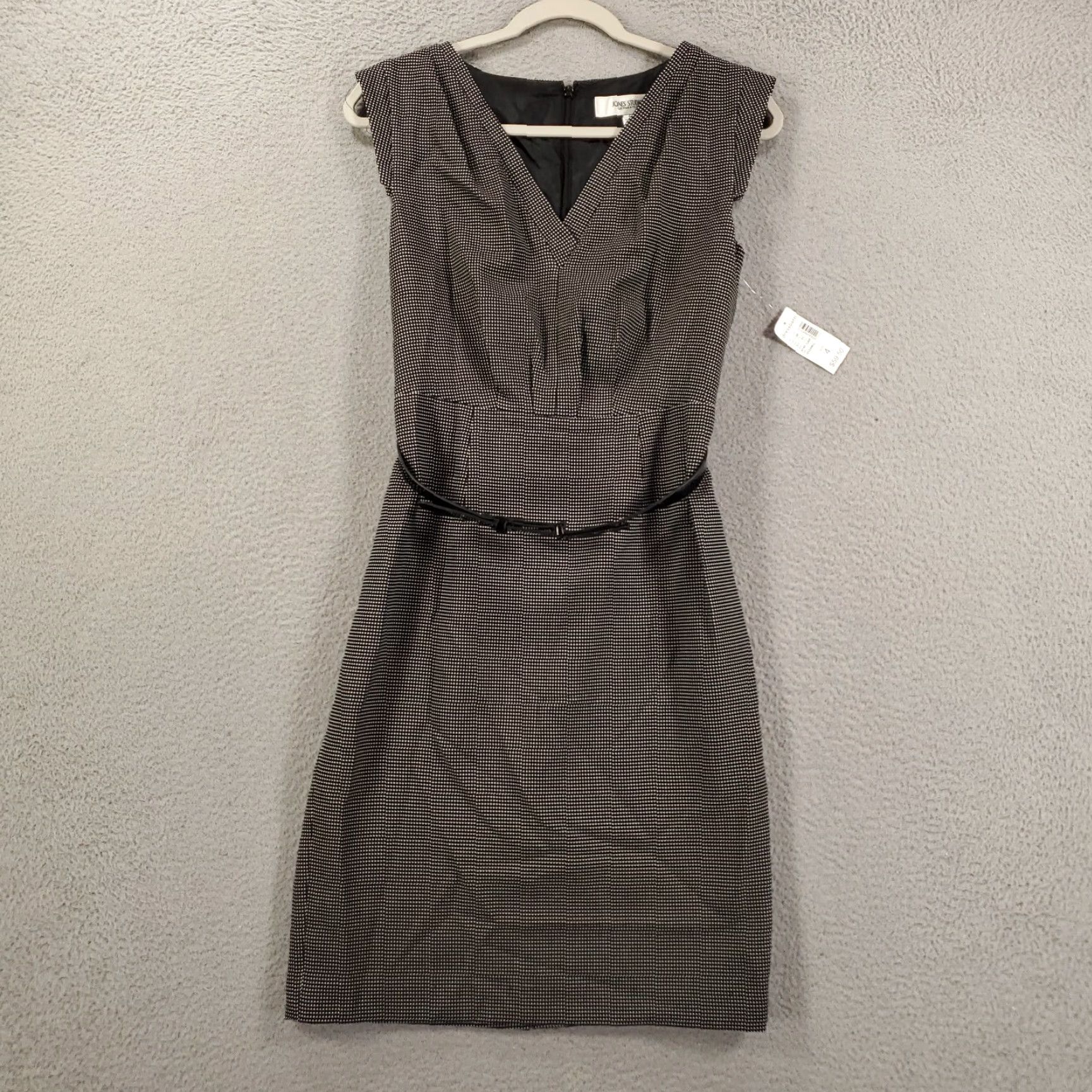 Vintage New Dress Womens Sze 4 Black Micro Polka Dot Belted Lined V Neck NWT Size S / US 4 / IT 40 - 2 Thumbnail