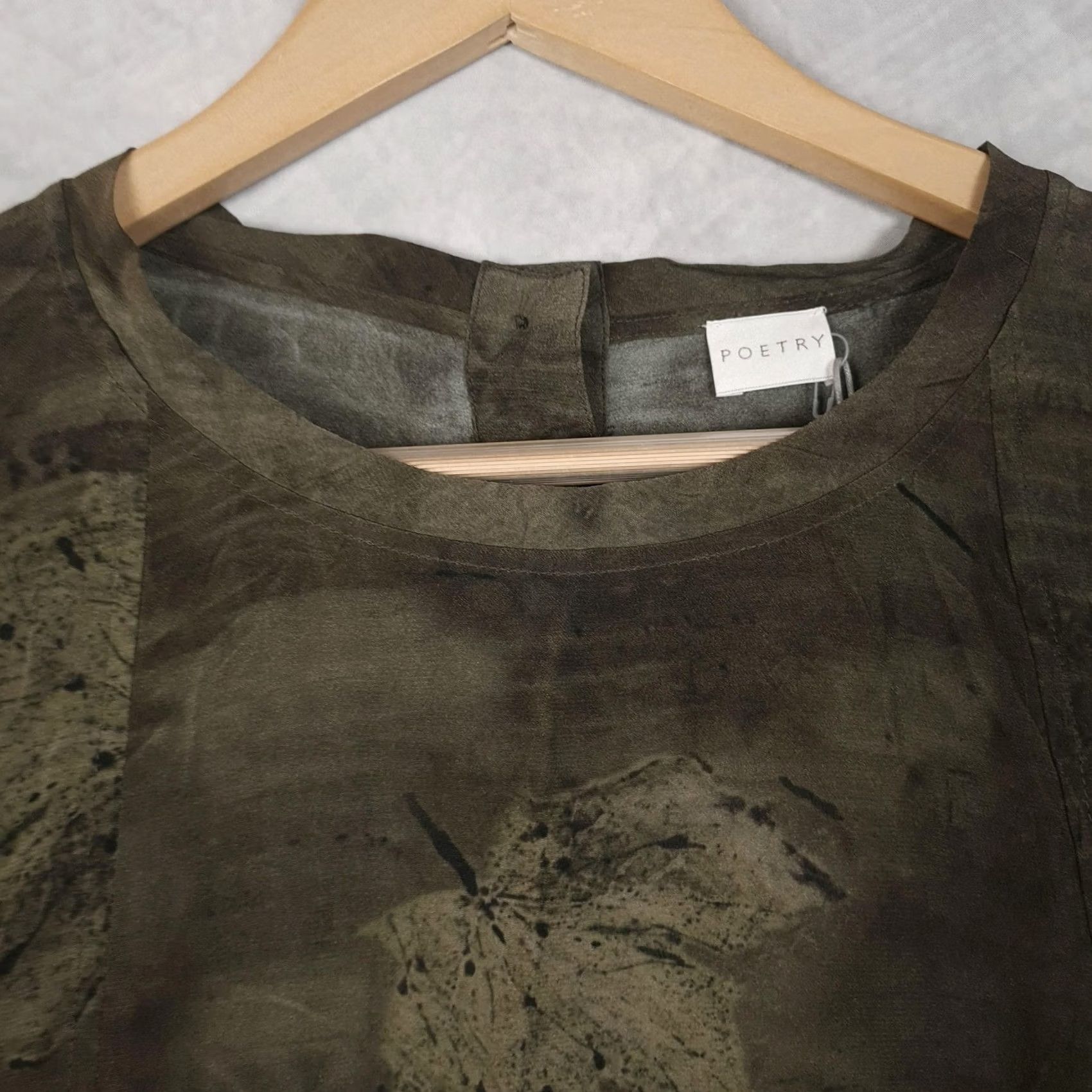 Vintage Poetry Dress Womens 8 Green Brown Silk Trapeze Swing Pockets Leaf Print Size M / US 6-8 / IT 42-44 - 4 Thumbnail