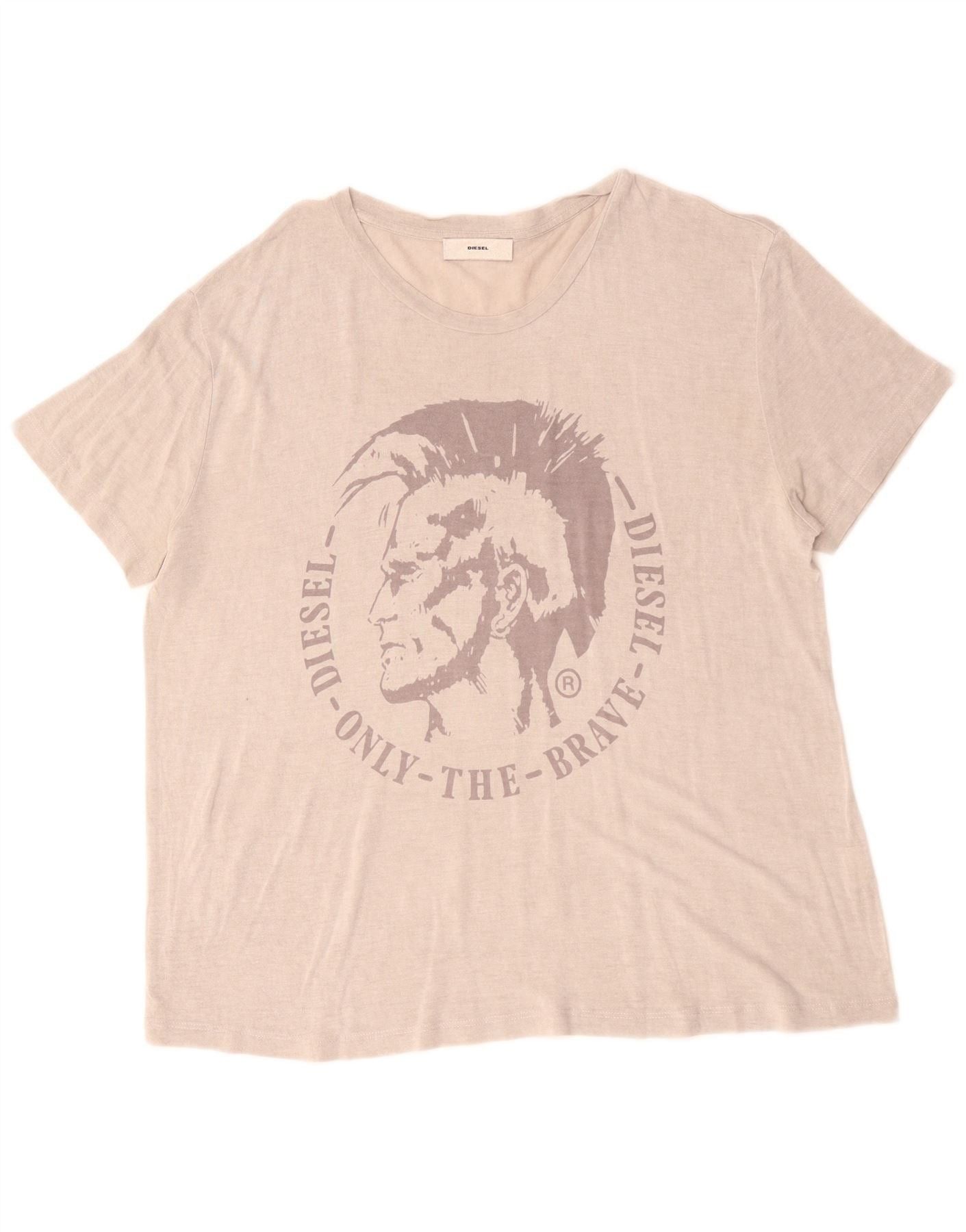 Diesel Womens Graphic T-Shirt Top UK 18 XL Beige Classic Size L / US 10 / IT 46 - 1 Thumbnail