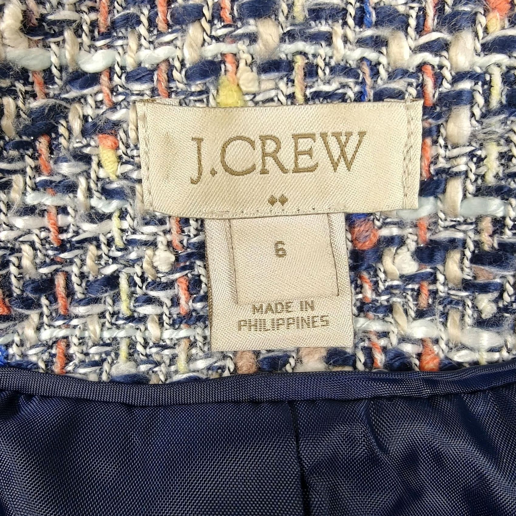 J.Crew J.CREW Jacket Womens 6 Blue Tweed Collarless Fringe Zip Pockets Short Lined Shirt Women Vintage: No Size 28" / US 6 / IT 42 - 3 Thumbnail