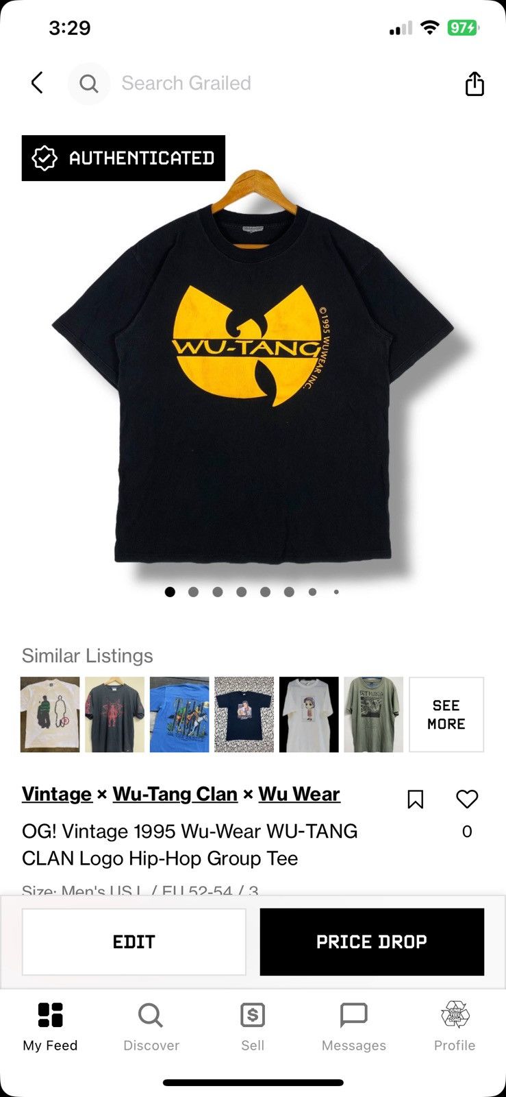 Vintage OG! Vintage 1995 Wu-Wear WU-TANG CLAN Logo Hip-Hop Group Tee Size US L / EU 52-54 / 3 - 12 Thumbnail