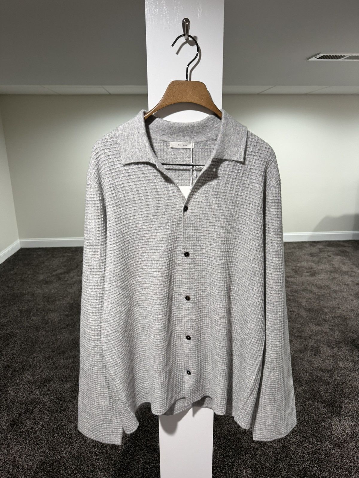 The Row The Row Barkley Wool/Cashmere Grey Button Waffle-Knit Shirt Size US L / EU 52-54 / 3 - 1 Thumbnail