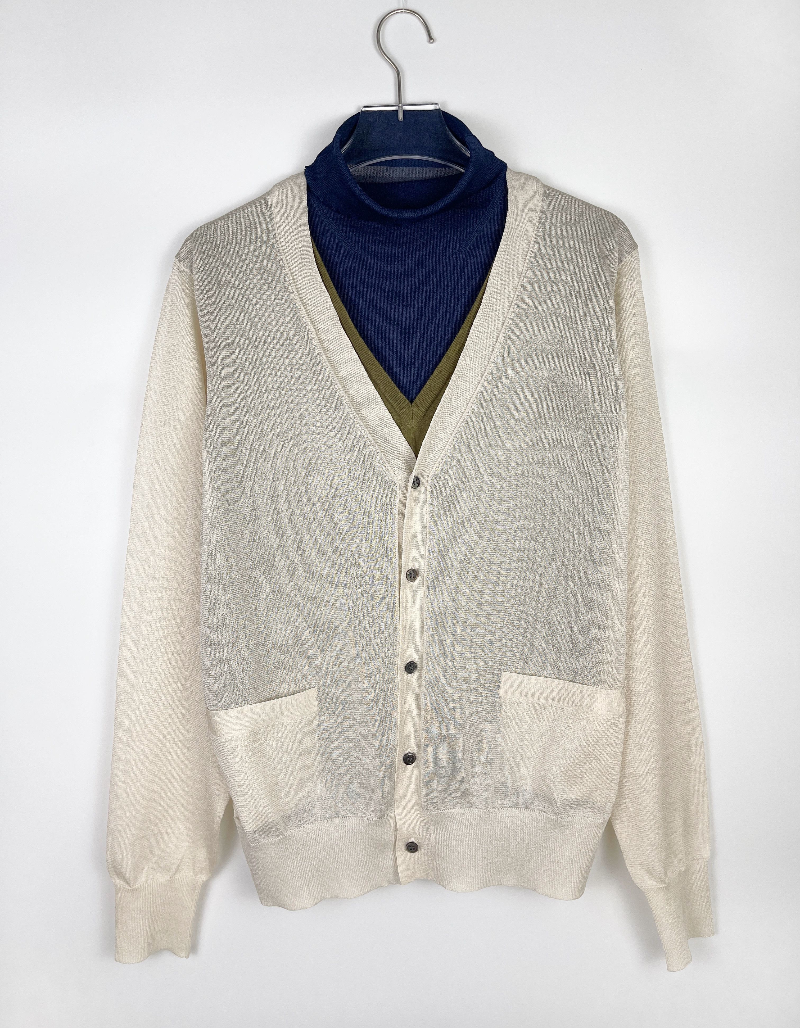 image of Toga Virilis Overlay Sweater in Blue Off White, Men's (Size Medium)