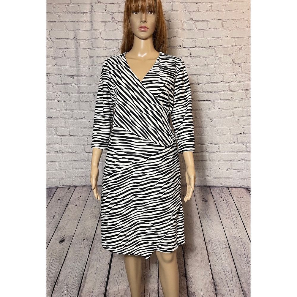 Chicos New Chico's Textured Jessie Black White Stripe Dress Size 1 Size M / US 6-8 / IT 42-44 - 2 Thumbnail