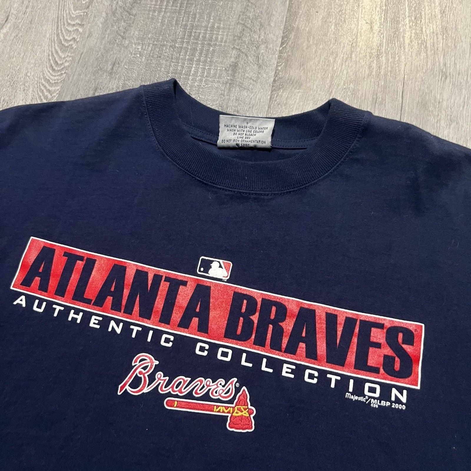Majestic VTG Atlanta Braves T Shirt Navy Blue MLB Baseball Sz Large Size US L / EU 52-54 / 3 - 3 Thumbnail