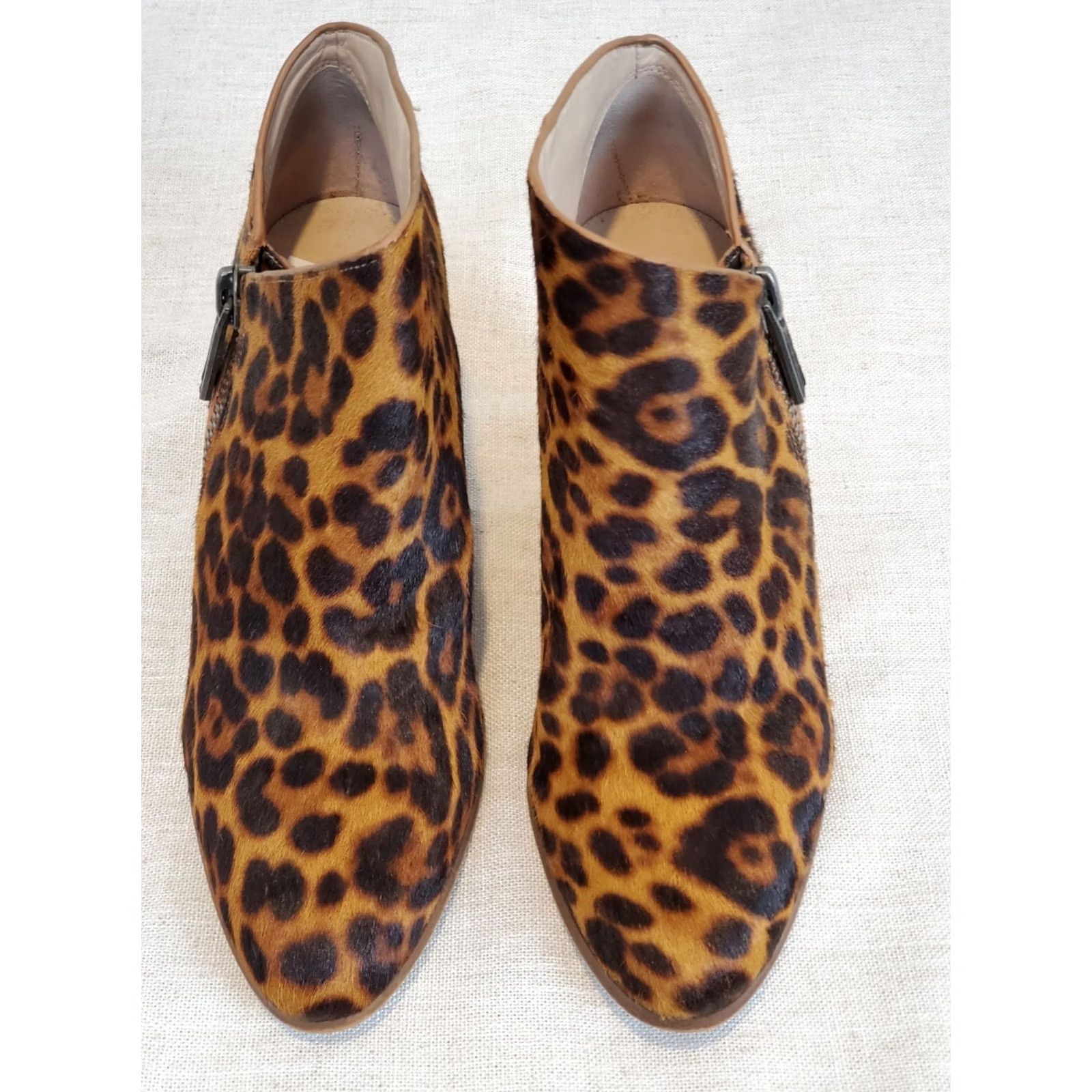 Vintage 1.State Kaleb Leopard Cow Hair Ankle Boots Wedges Women's Size US 9.5 M Brown Leather/Man Made Zip Pointed Toe Formal Shoes Size US 10 / IT 40 - 4 Thumbnail