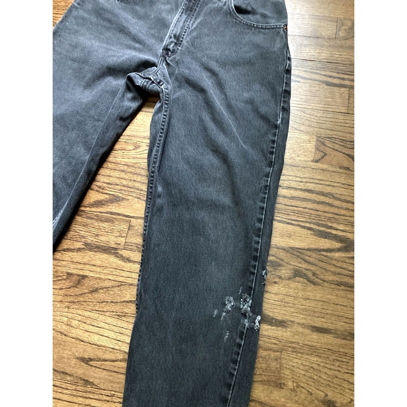 Levi's VTG Levis 560 Jeans Mens 33x32 Faded Black Distressed Denim USA Made Tapered 5-Pocket Pull Zip Size US 33 - 7 Thumbnail