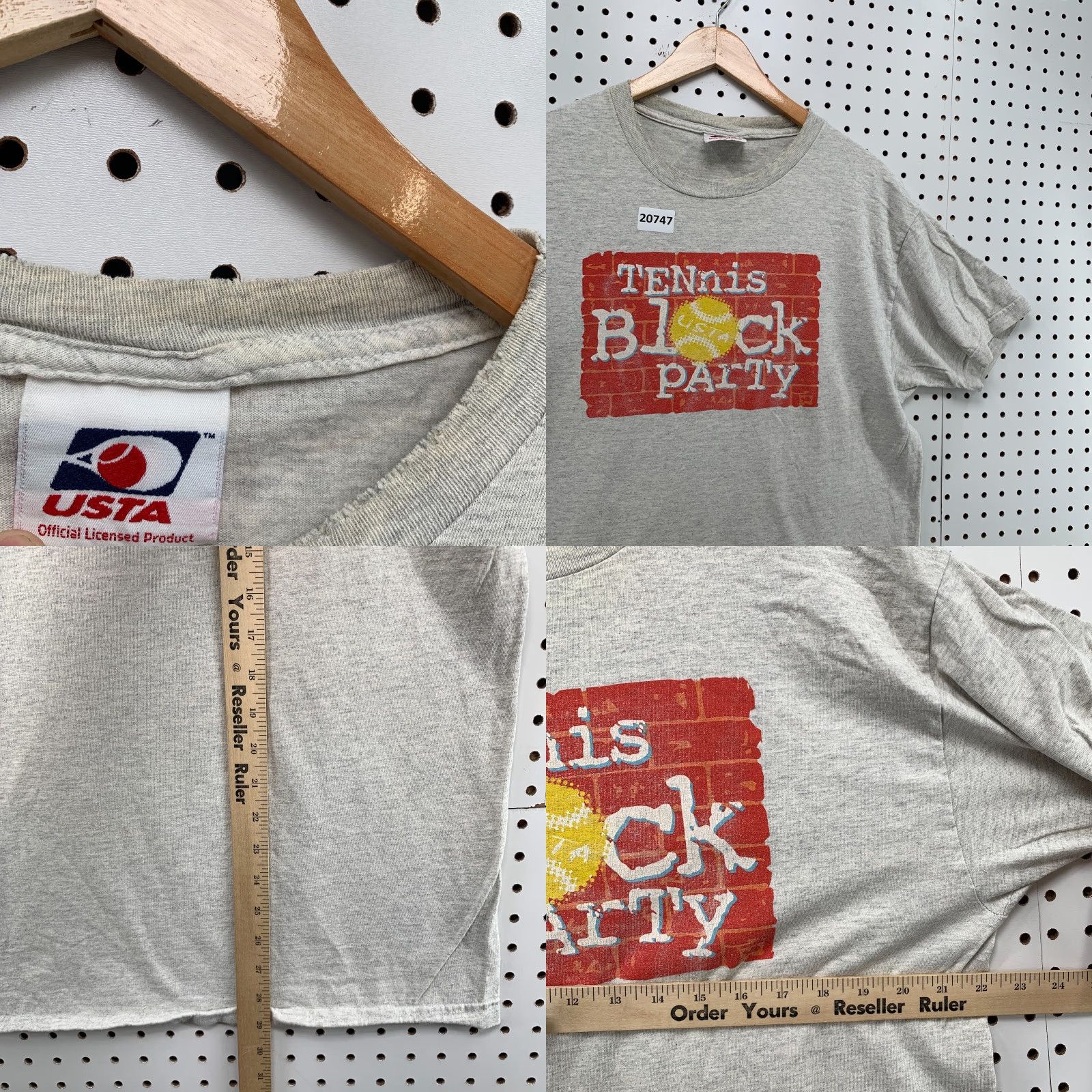 Vintage VINTAGE USTA Shirt Mens Large Gray Short Sleeve Tennis Block Party Shirt 90s Sports Mens Size US L / EU 52-54 / 3 - 8 Thumbnail