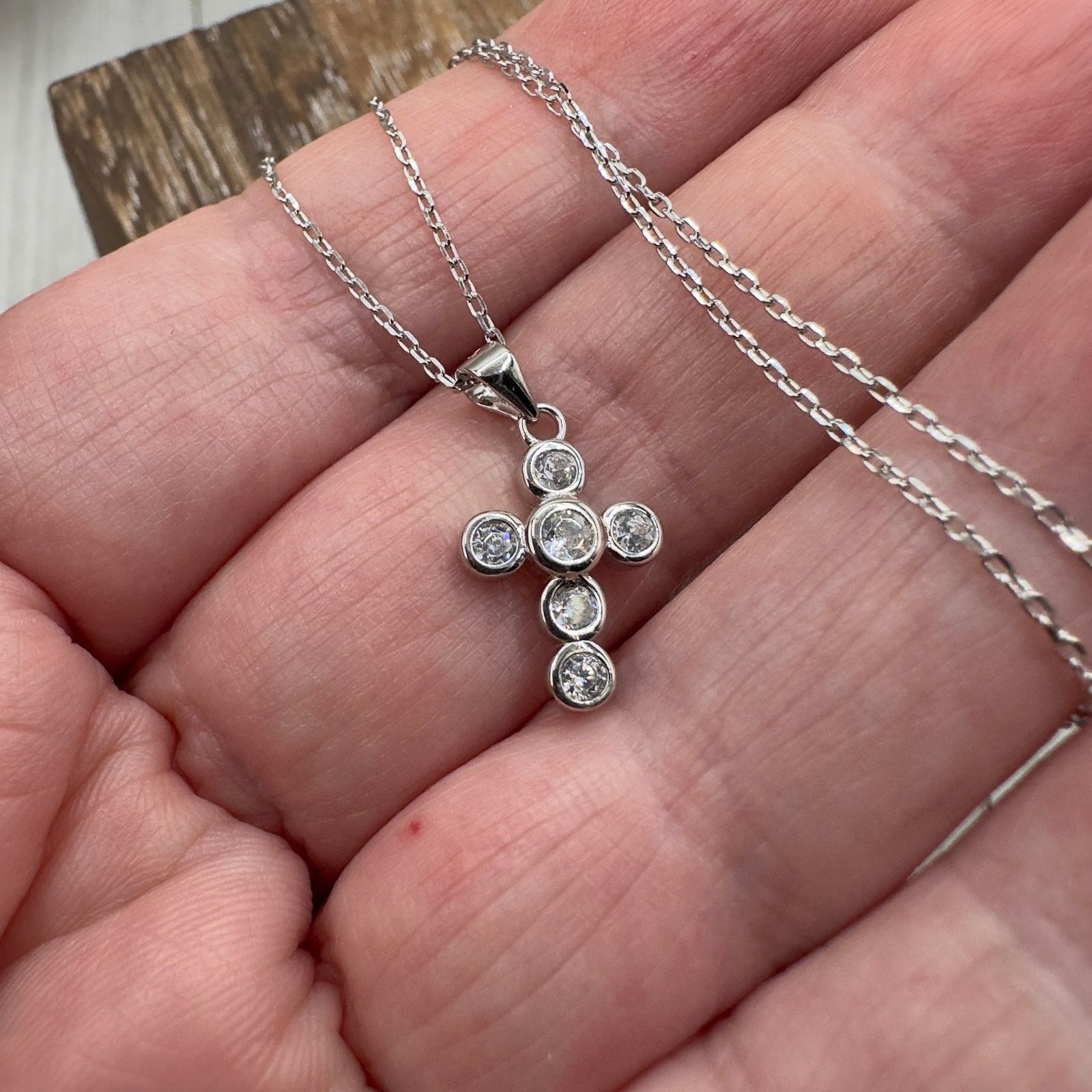The Unbranded Brand Cross CZ Sterling Silver Necklace Size ONE SIZE - 2 Thumbnail