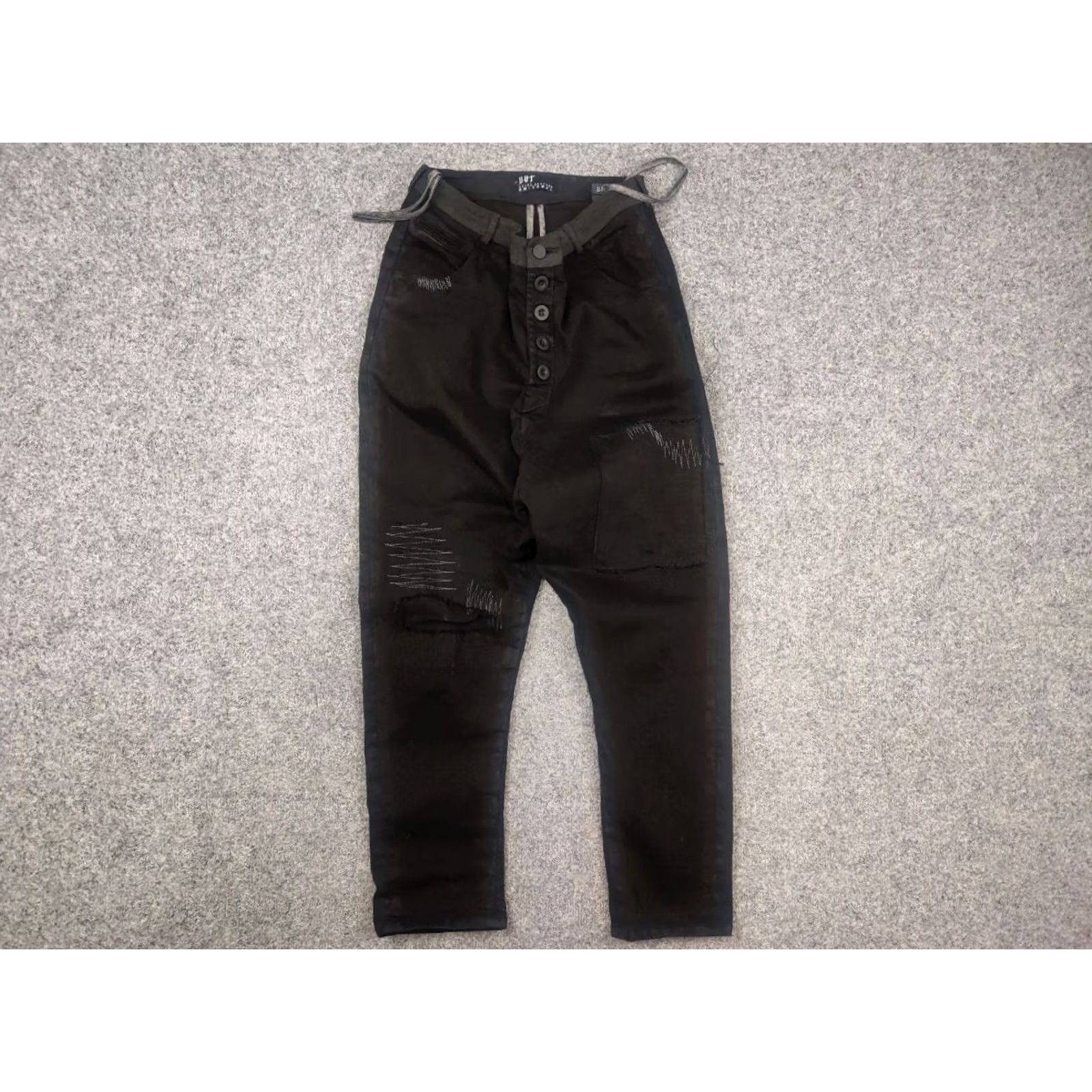 Vintage Umit Unal Couture Design Black jeans decorative stitching Drop Crotch Pants Men 32 Denim Cotton Blend High Rise 90s Grunge Vintage No XS XS? Size US 32 / EU 48 - 5 Thumbnail