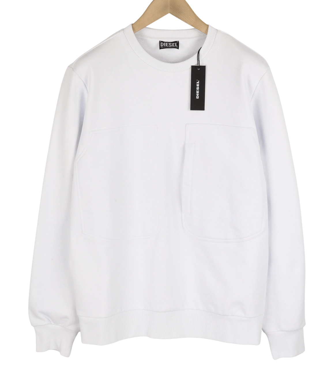 Diesel S-GIRDUK L White Patch Pocket Crew Neck Sweatshirt 40354 Size US L / EU 52-54 / 3 - 1 Thumbnail