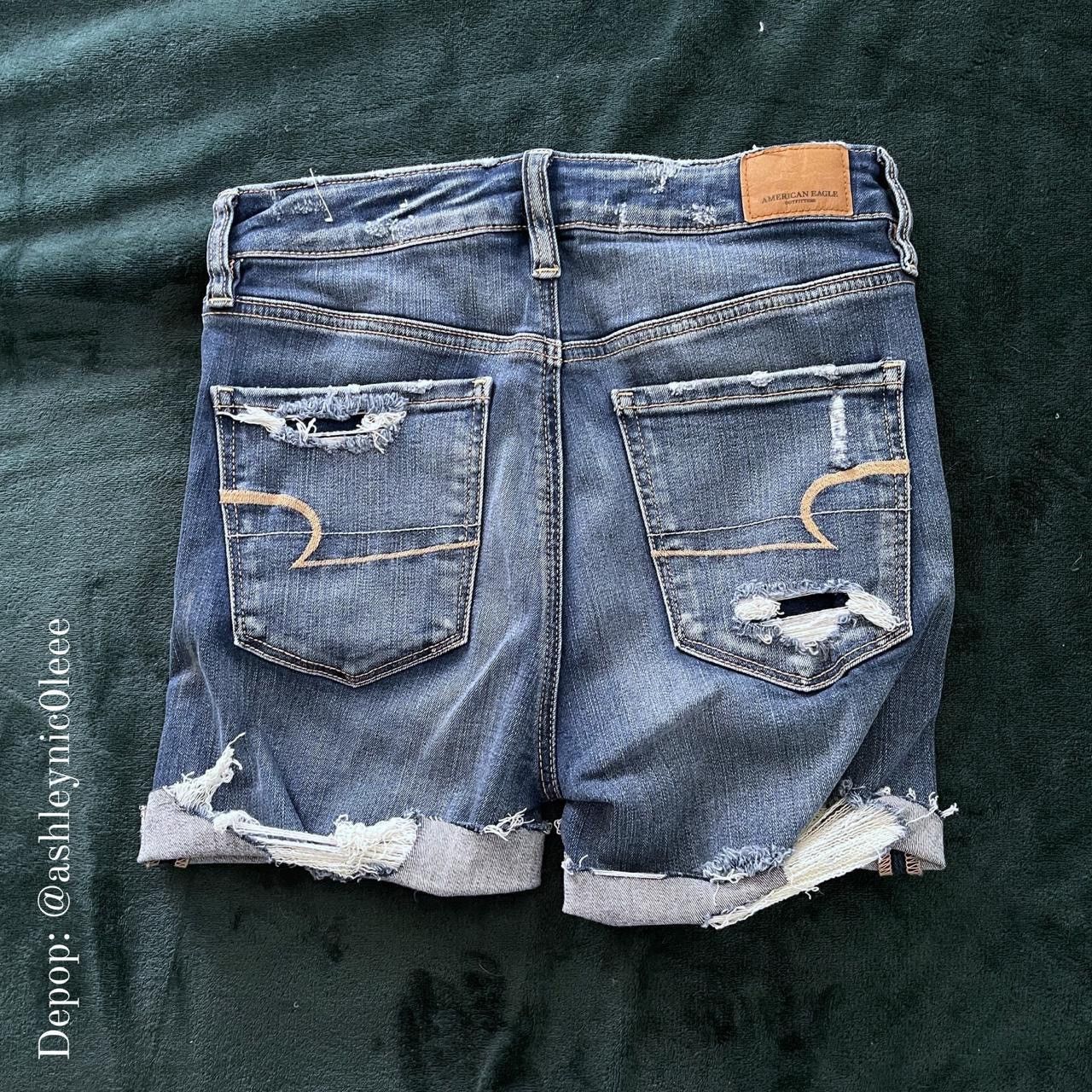 American Eagle Outfitters American Eagle - Dark Blue Ripped Up Jean Shorts (4) Size 27" / US 4 / IT 40 - 2 Thumbnail