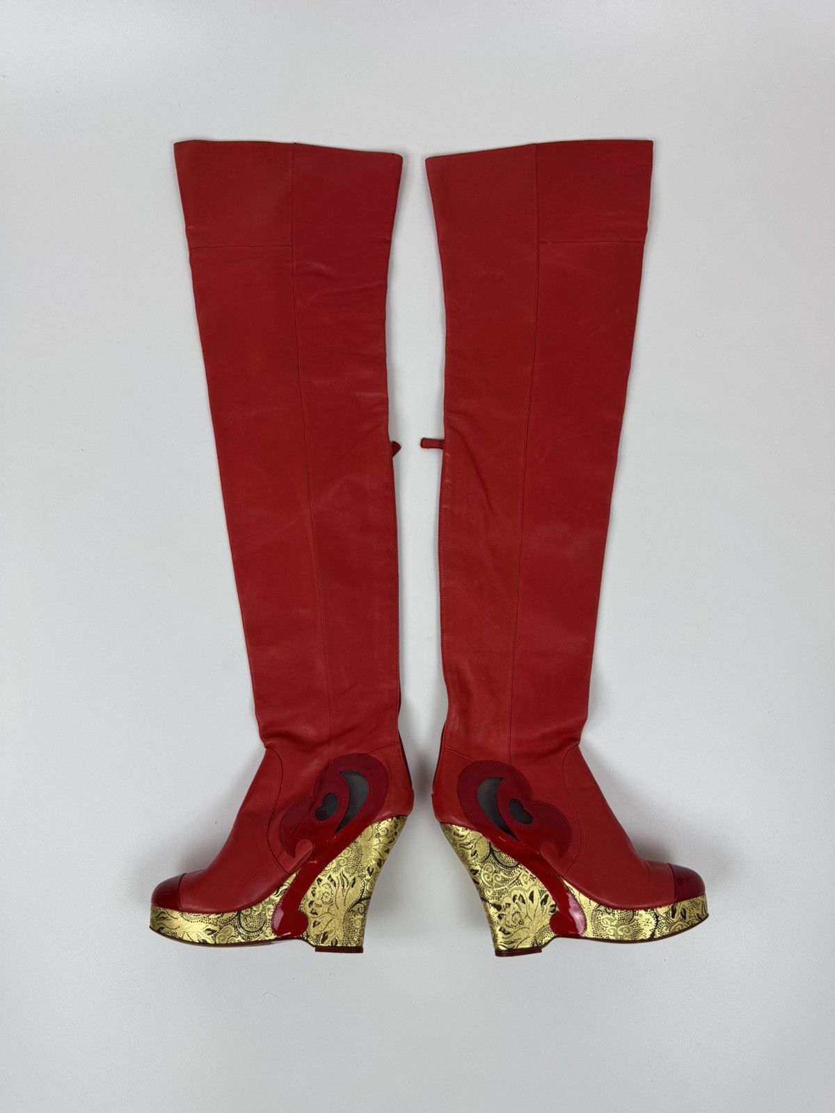 Chanel Chanel Paris Red Leather Over Knee Wadge Boots Avant Garde Size US 9 / IT 39 - 6 Thumbnail