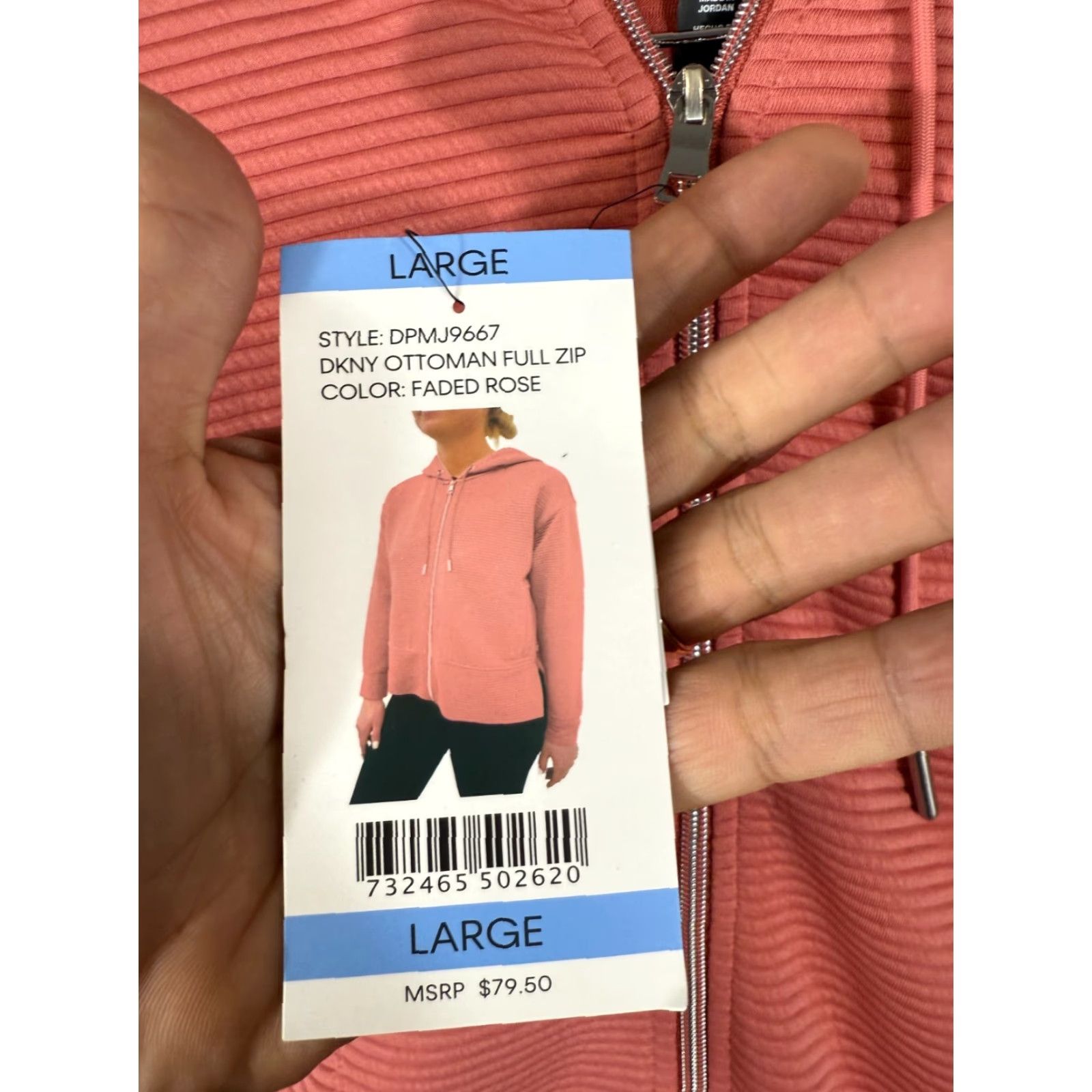DKNY DKNY Ottoman Full-Zip Hoodie Womens L Faded Rose Ribbed Stretch Pockets NWT Size L / US 10 / IT 46 - 7 Thumbnail