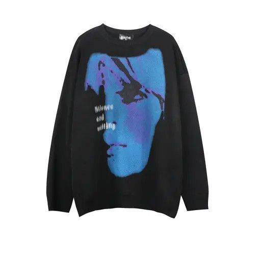 image of Vintage Women's Face Graphic Print Crewneck in Black (Size Medium)