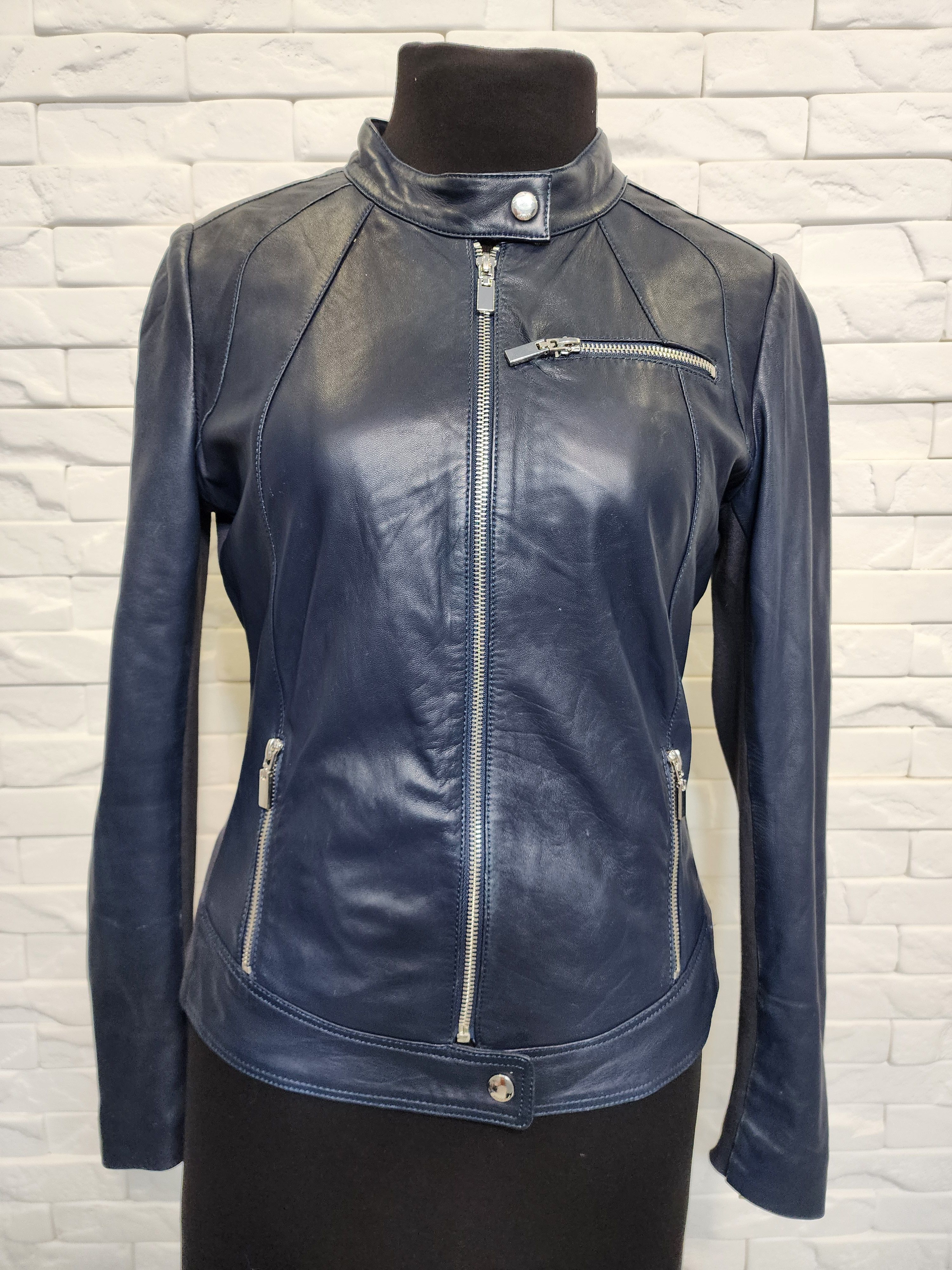 ARMA Blue Leather Jacket: Women's Genuine Leather Coat Size M / US 6-8 / IT 42-44 - 1 Thumbnail