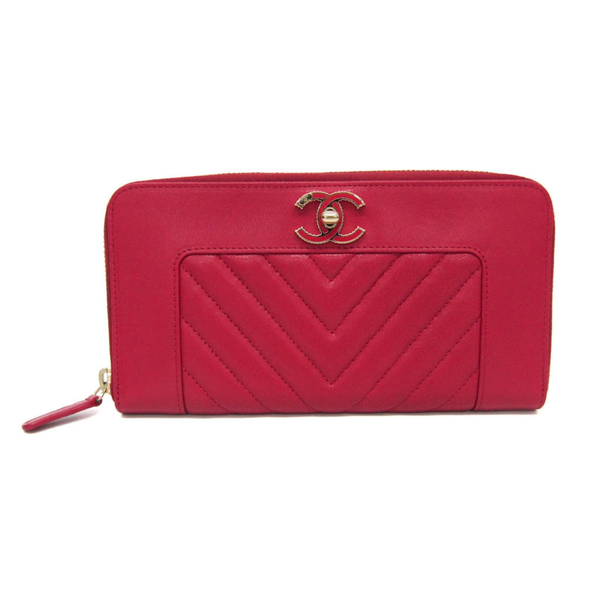Chanel Chanel Mademoiselle V Stitch Women's Lambskin Long Wallet (bi-fold) Pink Size ONE SIZE - 1 Thumbnail