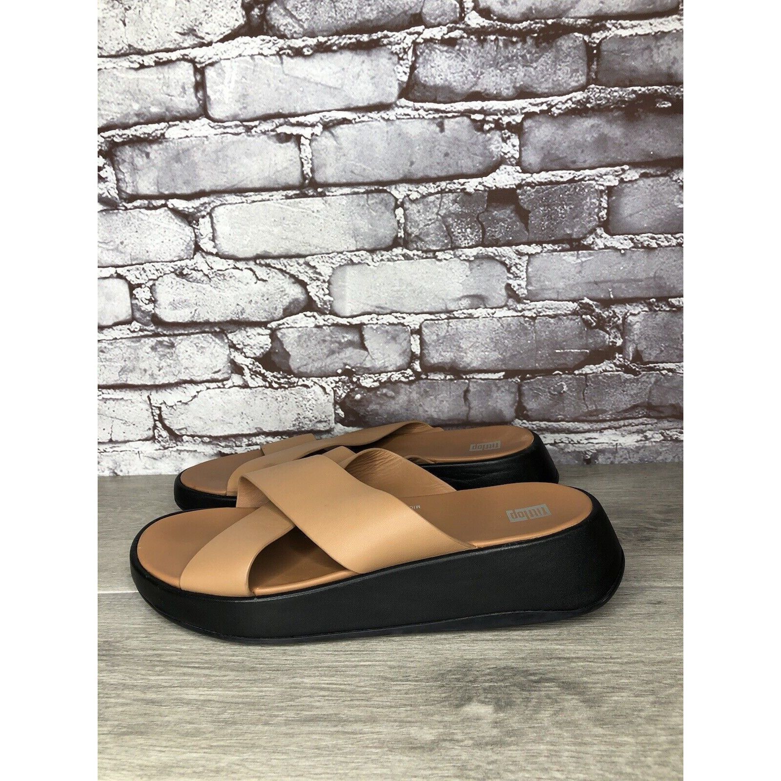 Other Fitflop F-Mode Brown Leather Flatform Cross Strap Slides Wom Size US 10 / IT 40 - 16 Thumbnail