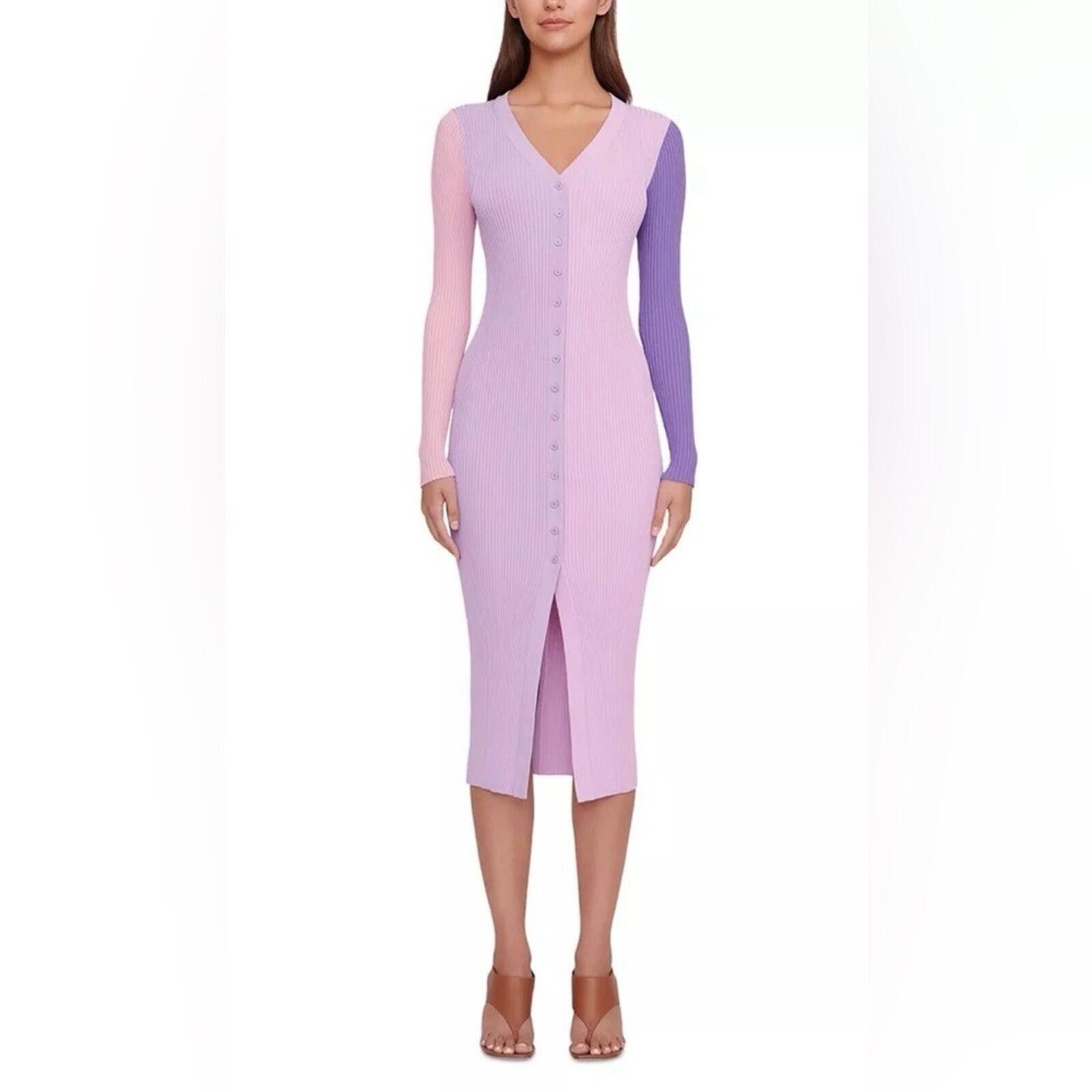 Acne Studios STAUD Shoko Ribbed Color Block Sweater Midi Button Front L Size L / US 10 / IT 46 - 1 Thumbnail